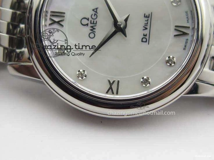 0310 De Ville 27mm Ladies MK 1:1 Best Edition White MOP Diamond Markers On SS Bracelet Ronda Quartz MoistureWicking 8190
